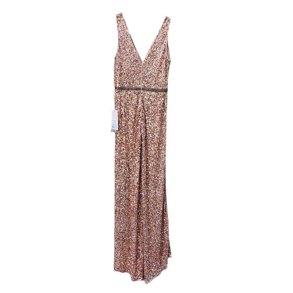Mac Duggal V-Neck Slit Sequined Wrap Gown Size 4 Rose Copper Prom Dress Wedding - Picture 4 of 16